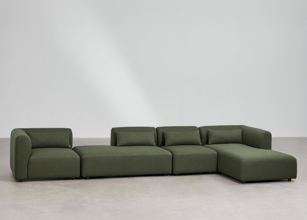 4-częściowa prawa sofa modułowa z szezlongiem Fogler - Chenille Salvia Zieleń