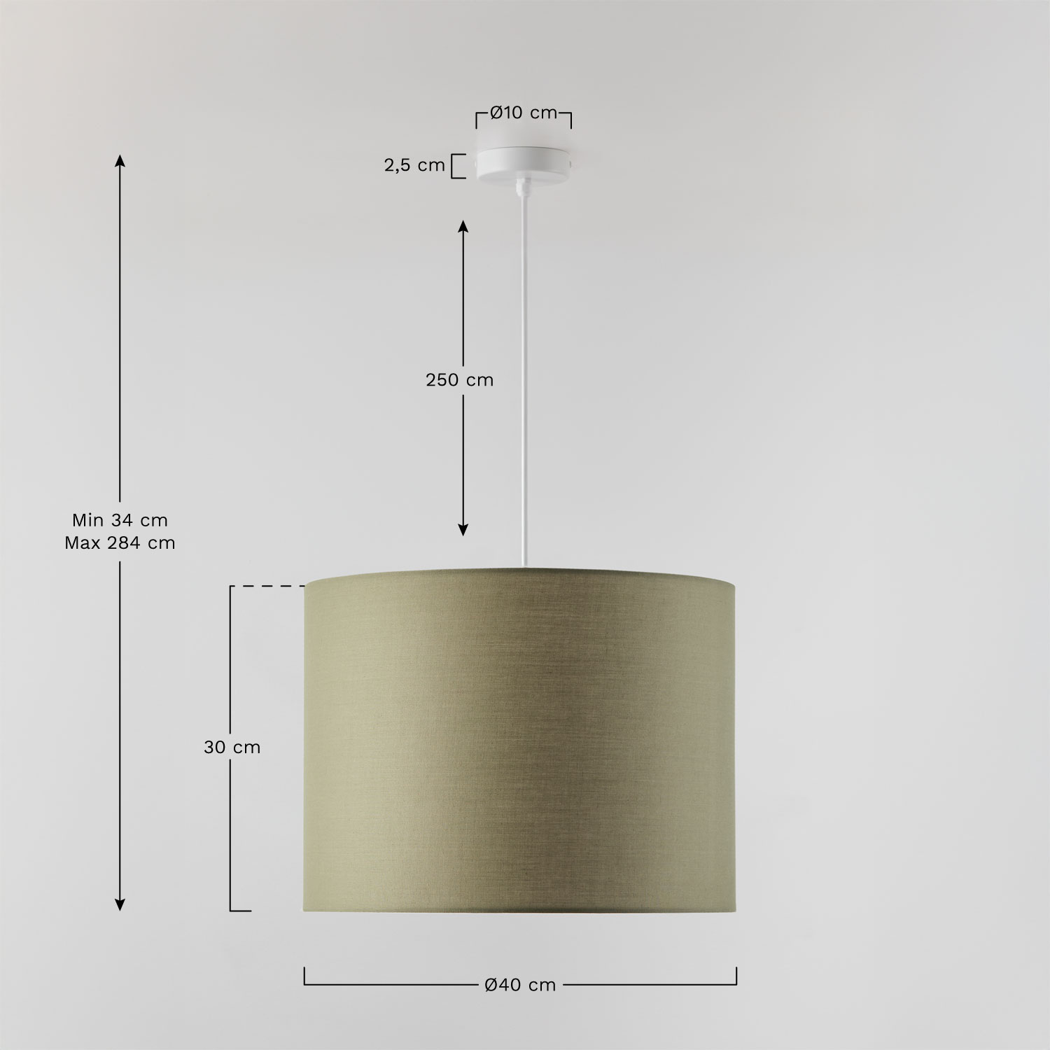 Lampa sufitowa wisząca z tkaniny Arlina, rozmiary