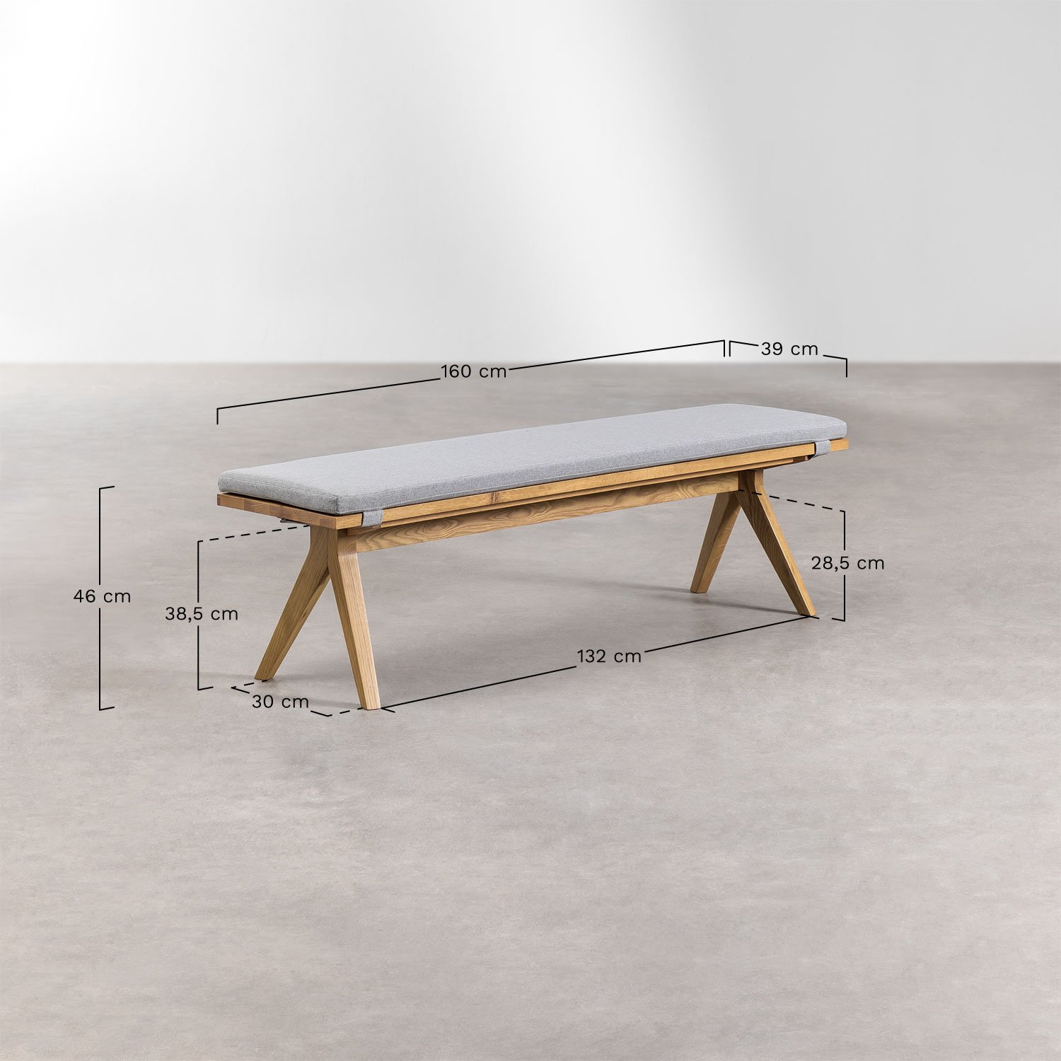 Ławka 160 cm z drewna dębowego Basset, rozmiary