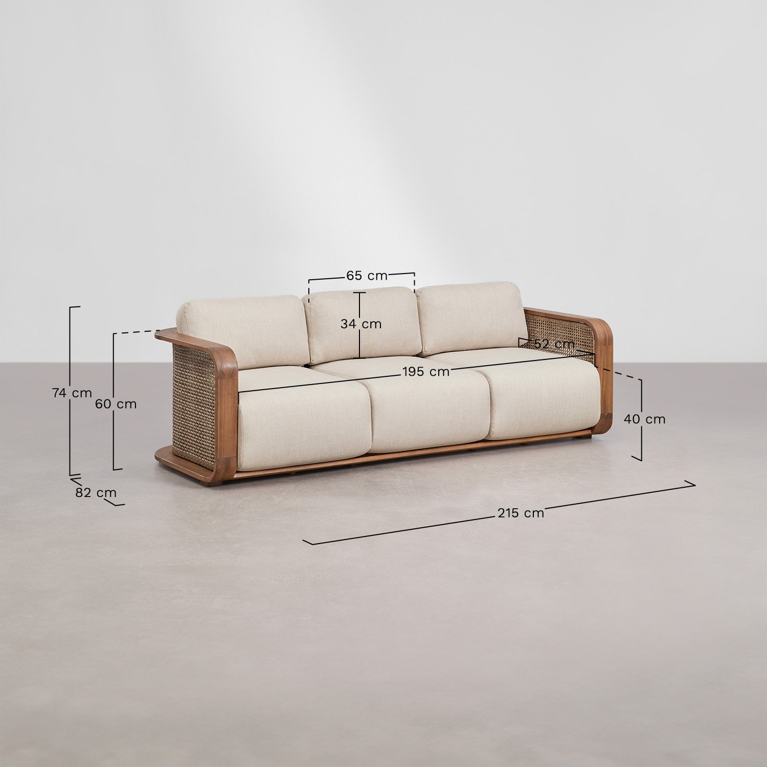 Sofa ogrodowy 3-osobowy z drewna akacjowego Noira, rozmiary