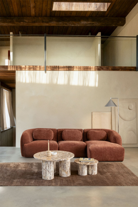 Sofa modułowy z prawym szezlongiem, 3-częściowy, z tkaniny chenilla Coquette - Rdzawobrązowy Chenille