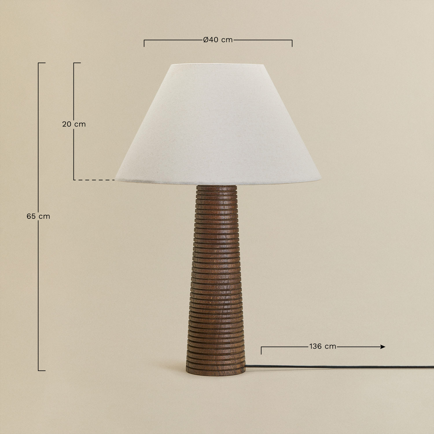 Lampa stołowa z drewna mango Malva, rozmiary