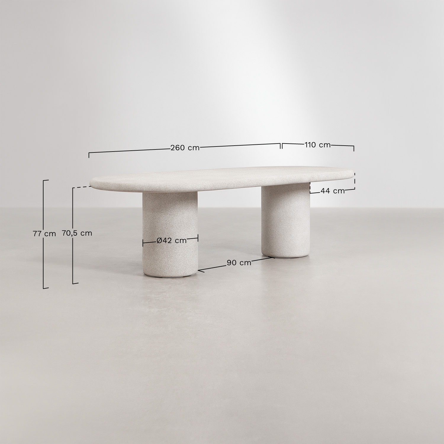 Owalny stół ogrodowy 260x110 cm z cementu Aurean, rozmiary