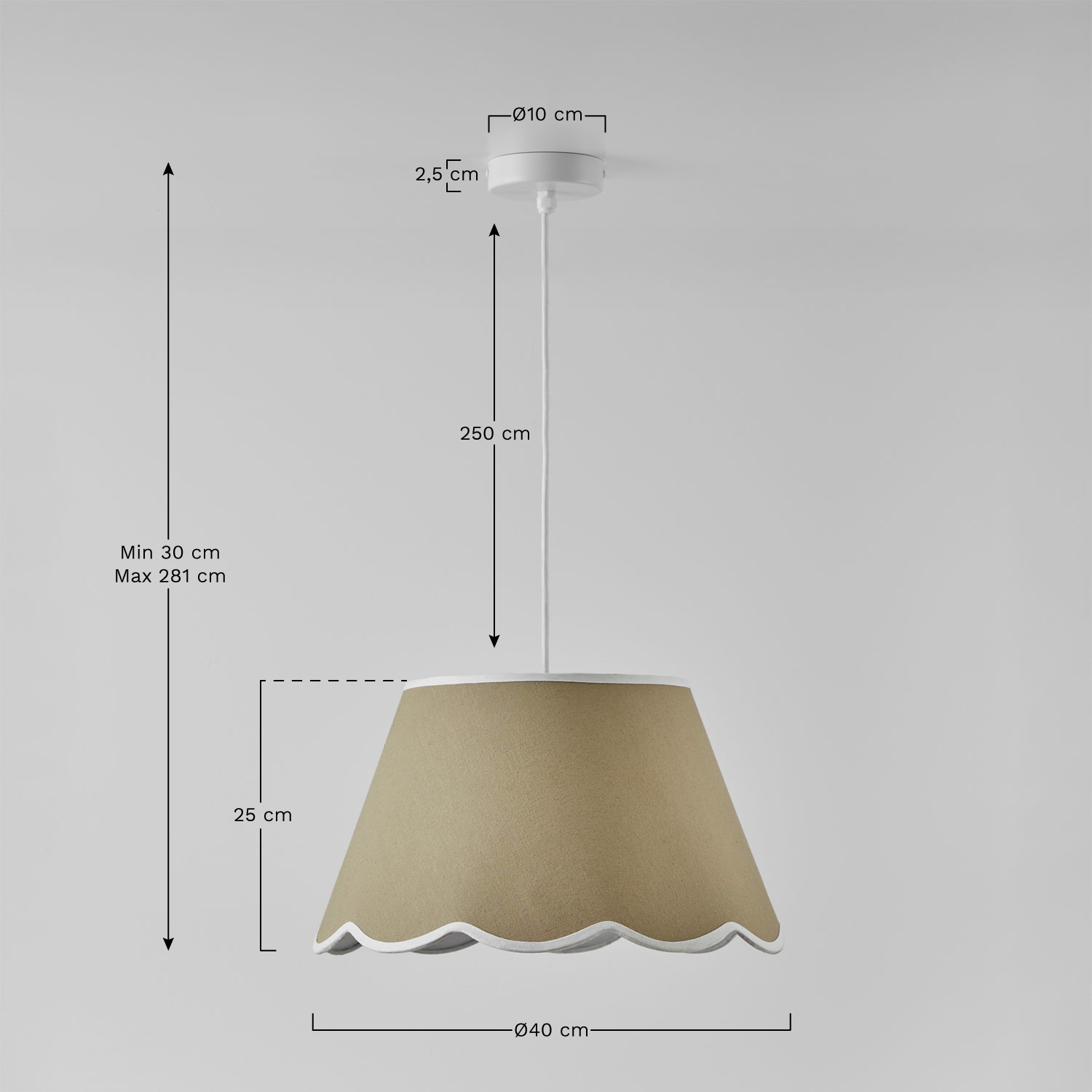 Lampa sufitowa wisząca z bawełny Berne, rozmiary