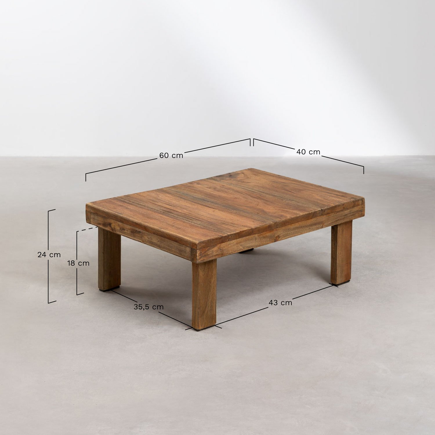 Prostokątny stolik kawowy 60x45 cm z drewna z recyklingu Devid, rozmiary