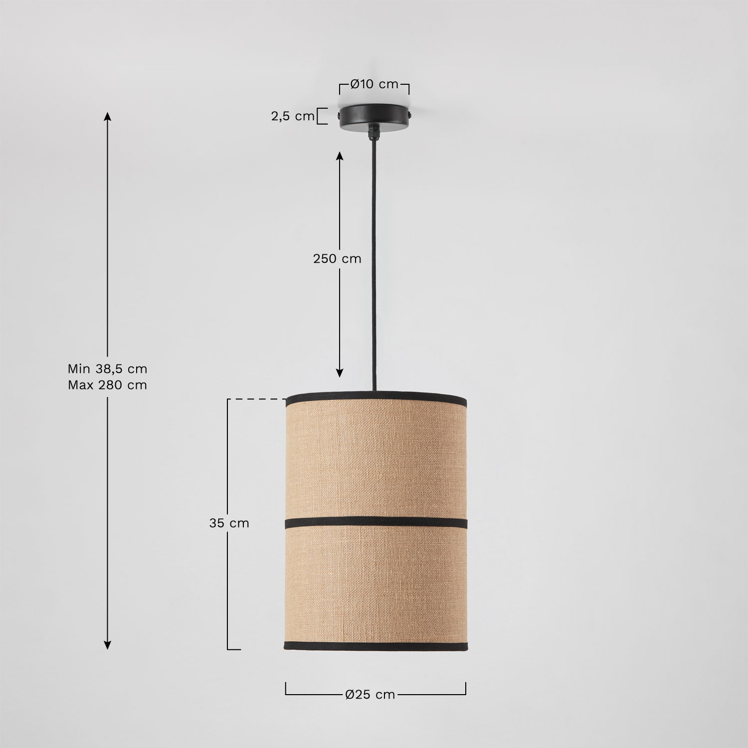 Lampa sufitowa Olinda, rozmiary