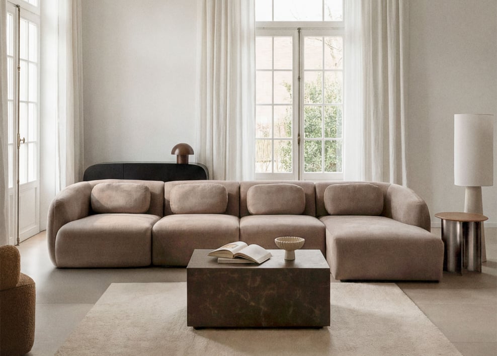 Sofa modułowy z prawym szezlongiem, 4-częściowy, z tkaniny chenille Coquette