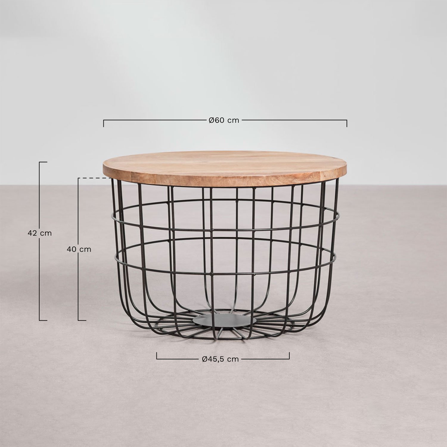 Round coffee table Ø62 cm made of mango wood and steel Ket, rozmiary