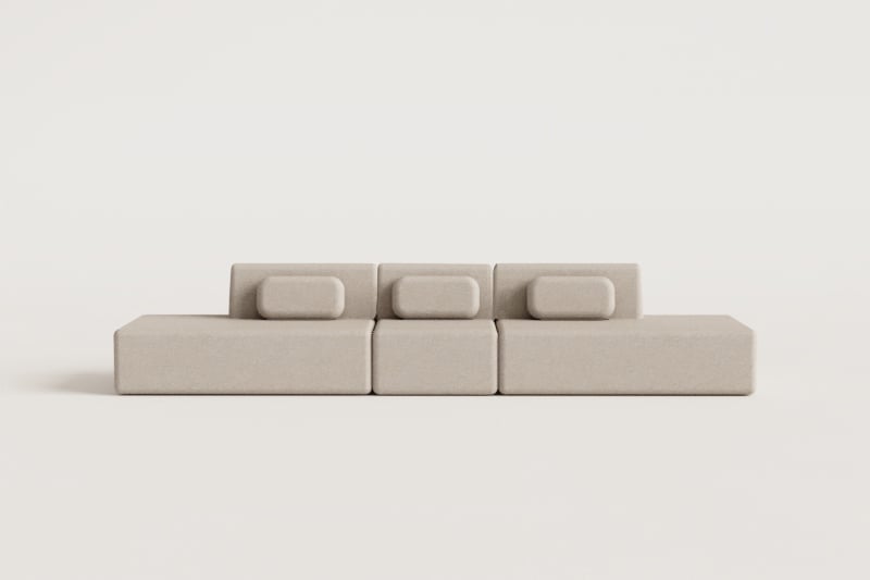 Sofa modułowy 3-częściowy z podwójnym szezlongiem z tkaniny chenilla, pakowany próżniowo Merida