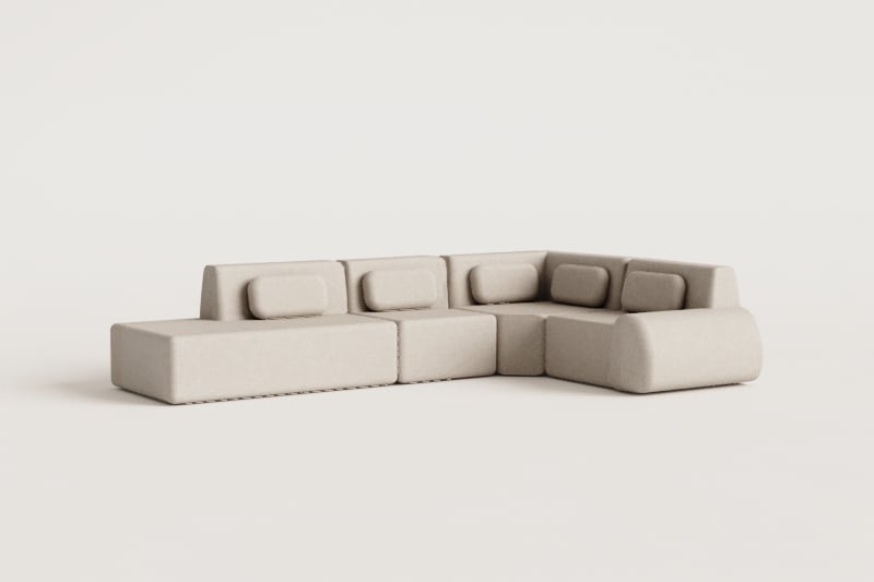 Sofa modułowy narożny 4-częściowy z lewym szezlongiem z tkaniny chenilla, pakowany próżniowo Mérida