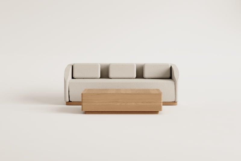 Zestaw do salonu z 3-osobową sofą i prostokątnym stolikiem kawowym 130x75 cm z drewna akacjowego Verona