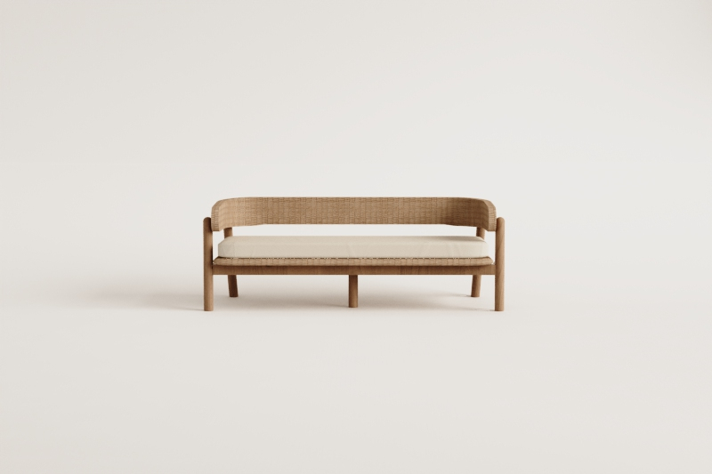 Sofa ogrodowy 3-osobowy z drewna akacjowego i syntetycznego rattanu Ribeira