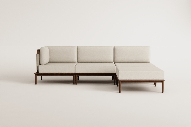 Modułowa sofa narożna z 3 części i pufem z akacji Giulia