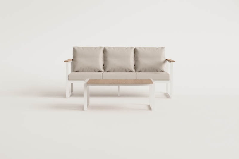 Zestaw ogrodowy Lipov z sofą 3-osobową i stolikiem kawowym z aluminium i drewna akacjowego 110x55 cm