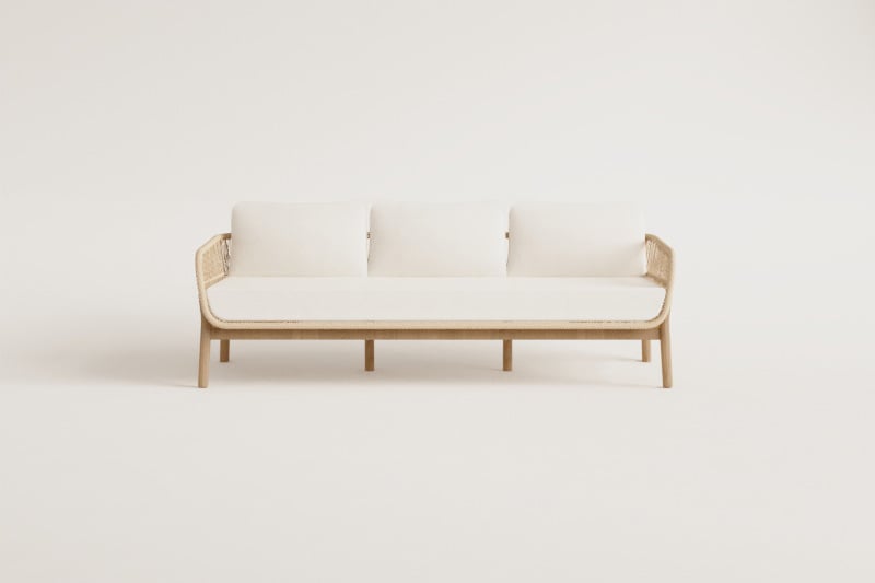 Sofa ogrodowy 3-osobowy z aluminium i drewna akacjowego Karvia