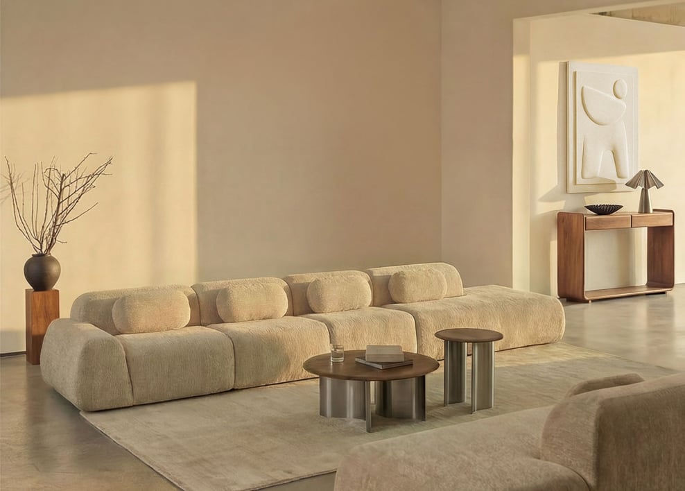 Sofa modułowy narożny 4-częściowy z prawym szezlongiem z weluru Merida, pakowany próżniowo