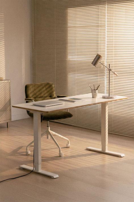 Elektryczne prostokątne biurko podnoszone z funkcją pamięci, wykonane z drewna i żelaza Serpi