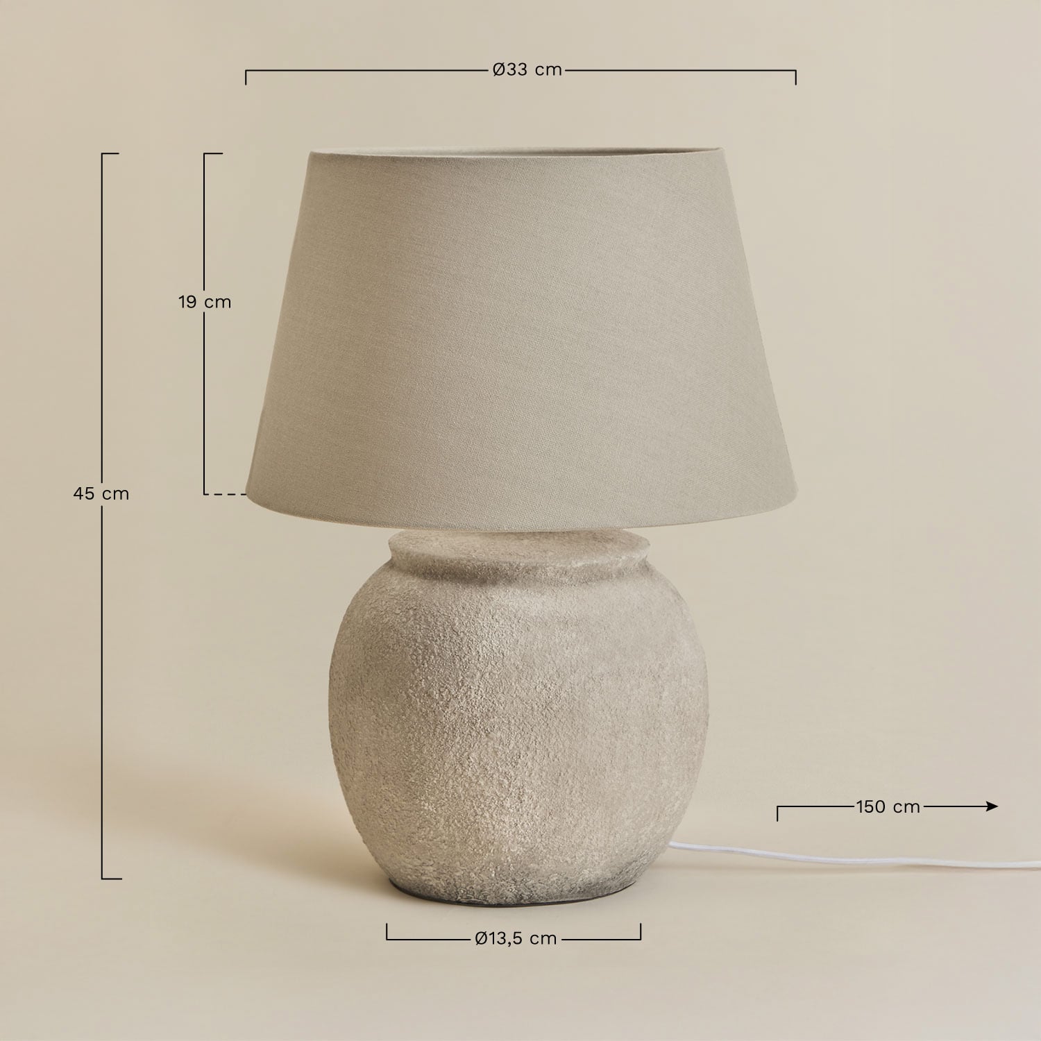 Lampa stołowa Kenaris z ceramiki i lnu, rozmiary