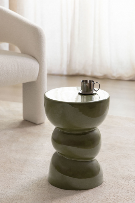 Okrągły stolik pomocniczy Ø35 cm z dolomitu Tiyi - Intensywny Verde Olive