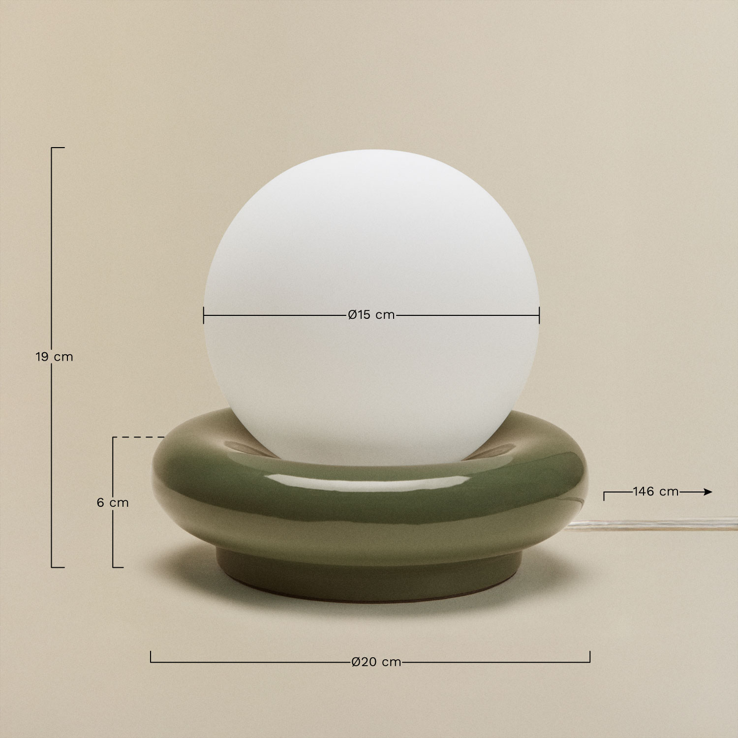 Lampa stołowa ceramiczna z kryształową kulą Kryx, rozmiary