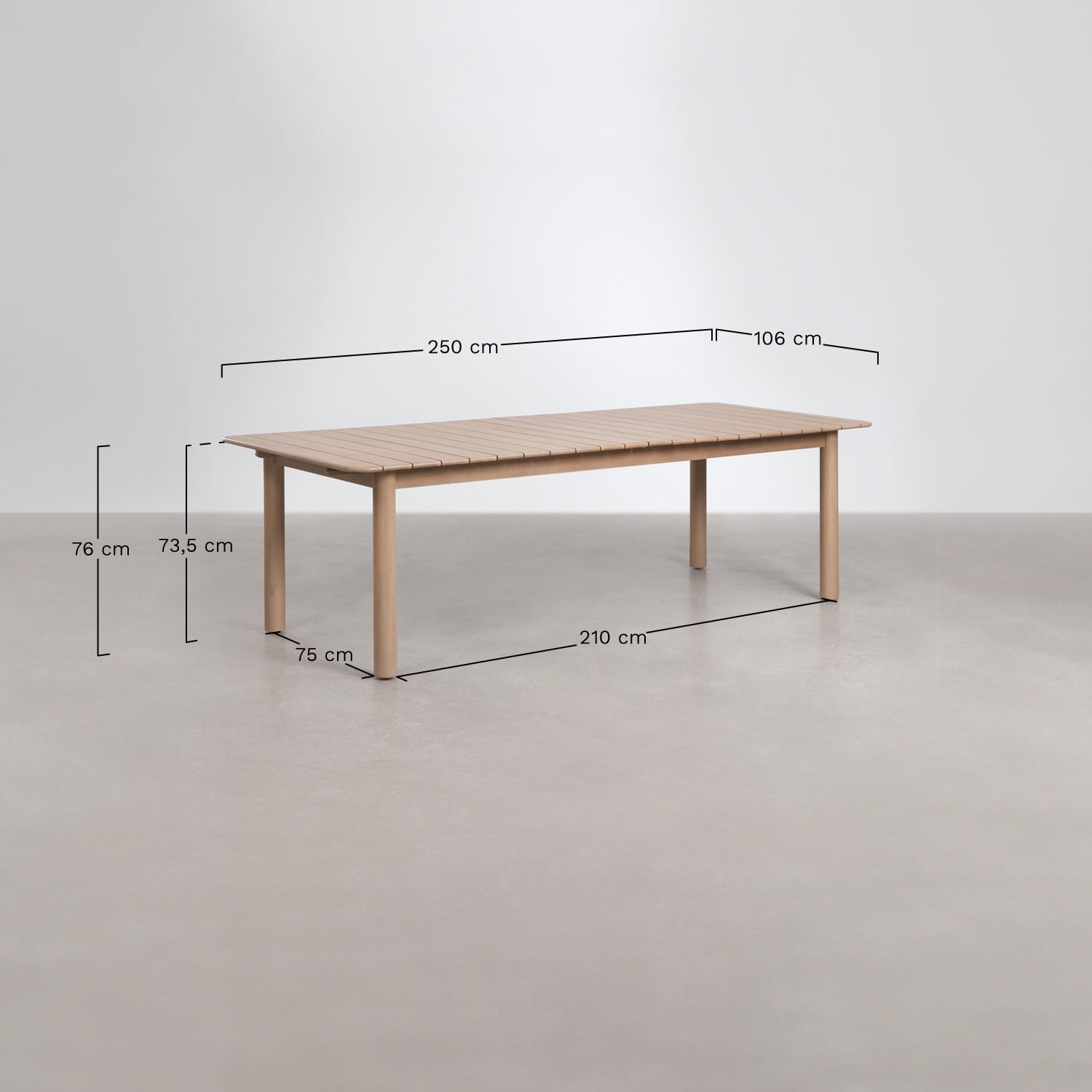 Rozkładany prostokątny stół jadalniany 250-310x105 cm z drewna akacjowego Duala, rozmiary