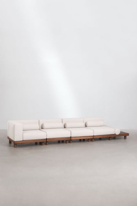 Sofa modułowy ogrodowy 4-częściowy z modułem narożnym i bocznym stolikiem z akacji Edrien