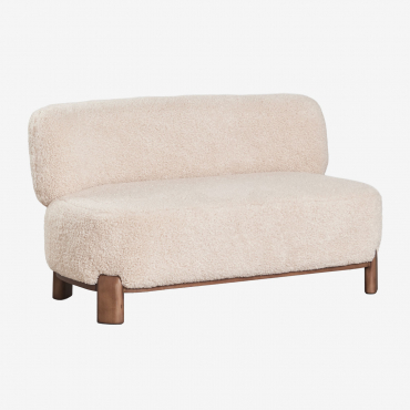 Sofa Dwuosobowa Z Tapicerowanym Drewnem Eldred Włosy Syntetyczne Kremowo-beżowe - Sklum
