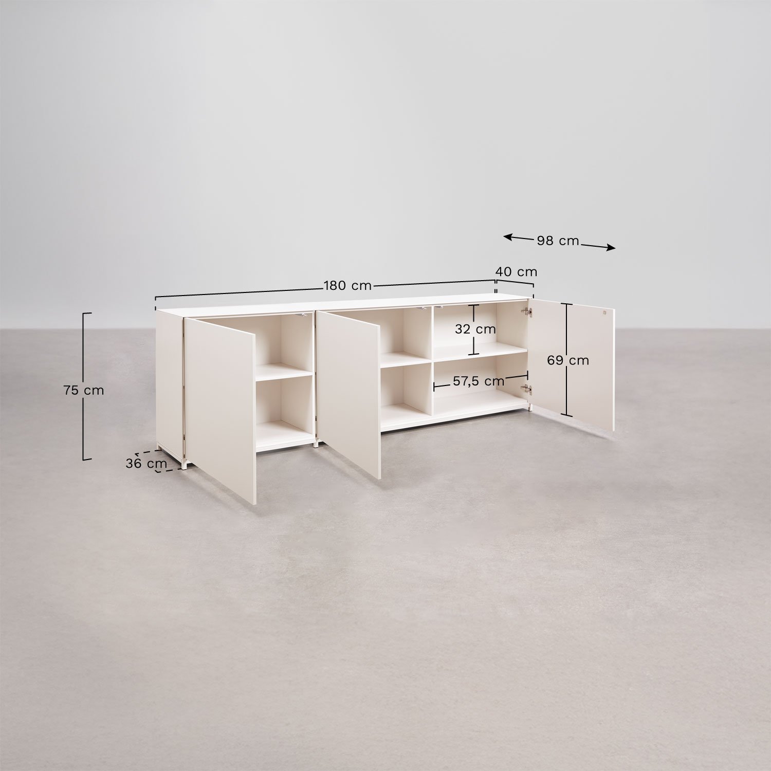 Kredens MDF Kivora, rozmiary