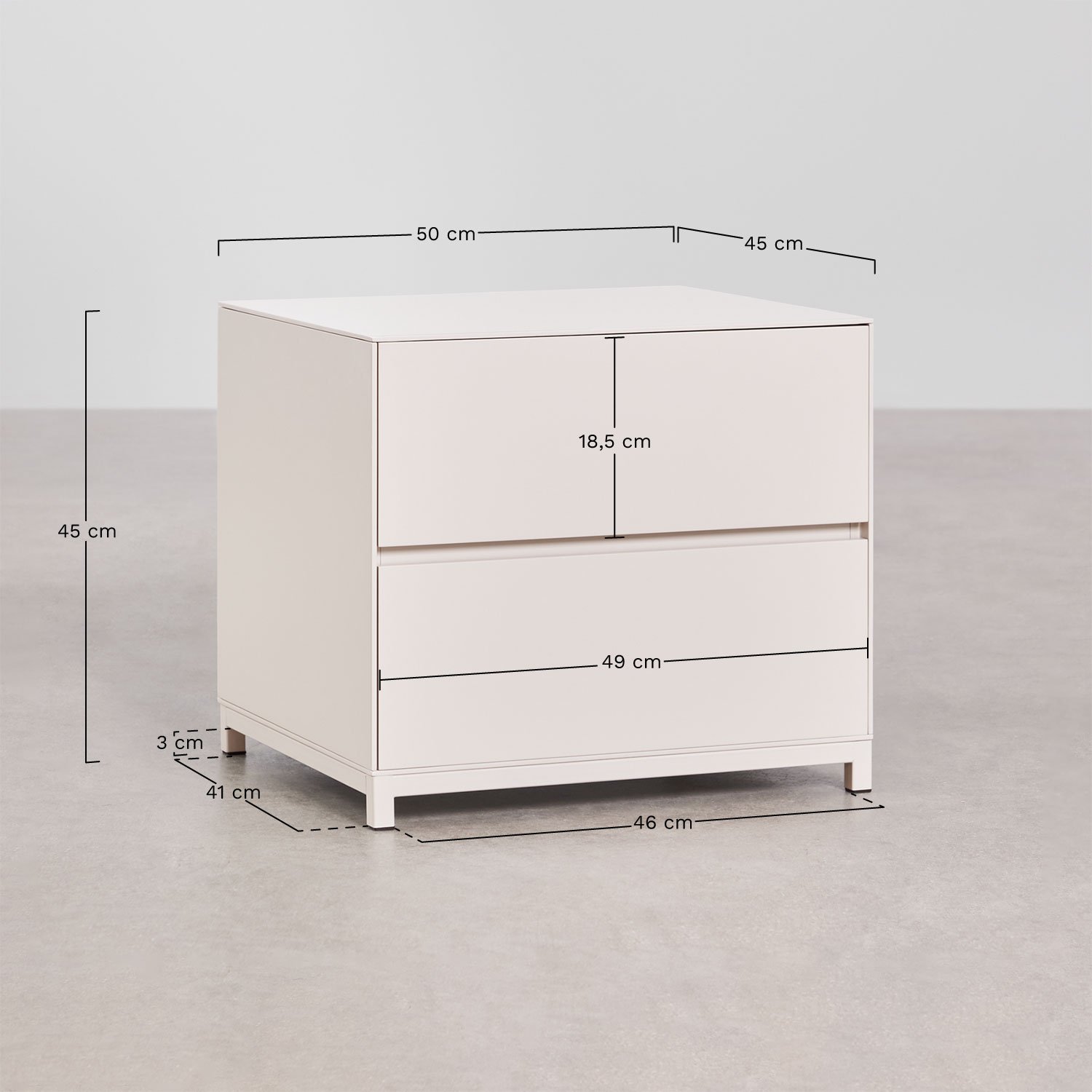 Zestaw 2 prostokątnych szafek nocnych 50x45 z MDF Kivora, rozmiary