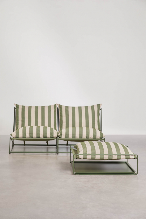 Modułowa sofa ogrodowa 2-częściowa z pufem rozkładanym Amaro - Beż tapioki - Głęboka oliwkowa zieleń