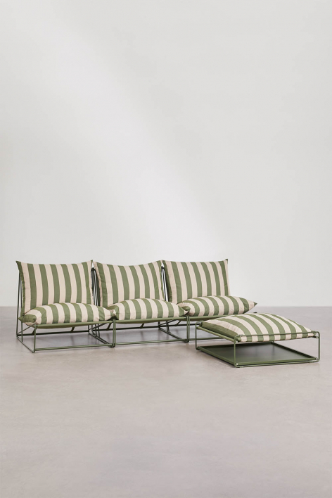 Modułowa sofa ogrodowa 3-częściowa z pufem rozkładanym Amaro - Beż tapioki - Głęboka oliwkowa zieleń