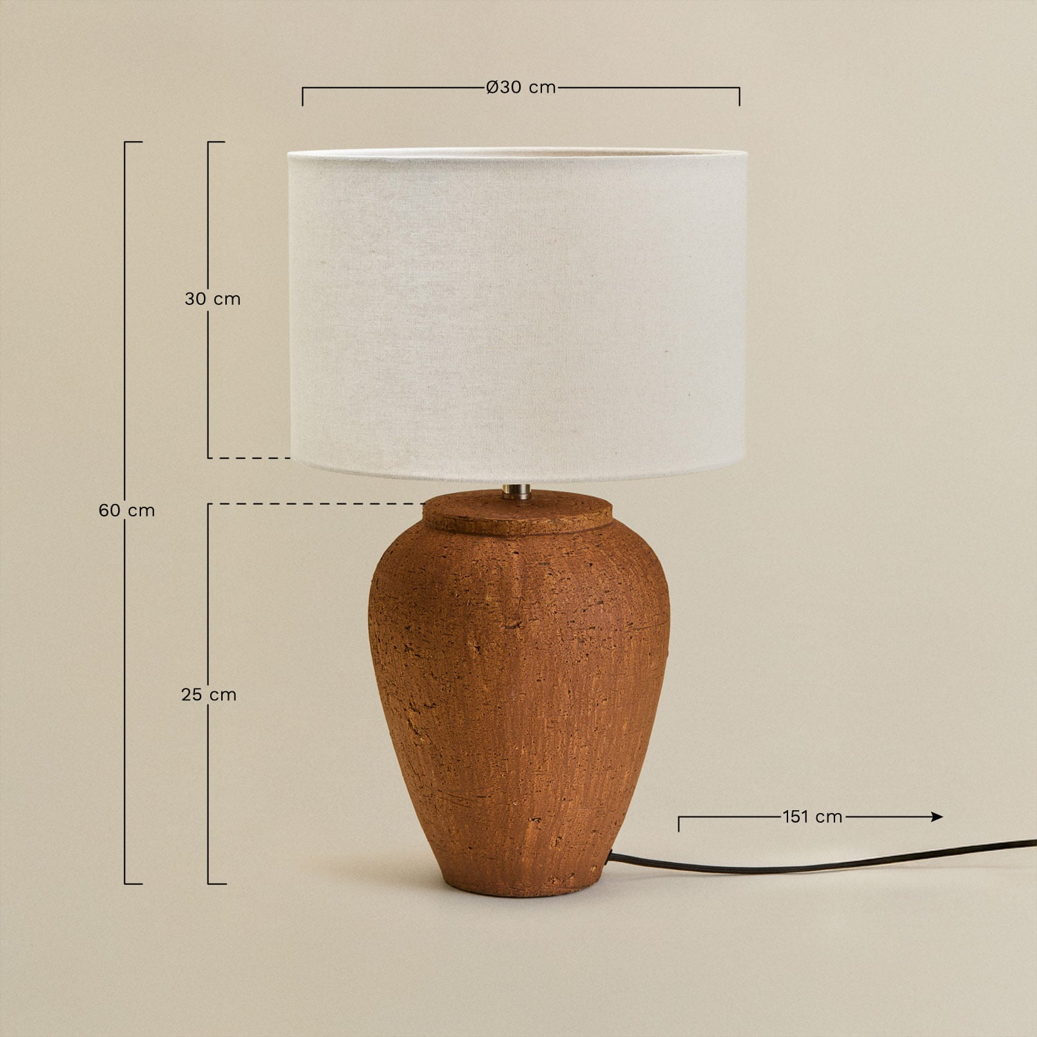 Lampa stołowa z terakoty Verena, rozmiary