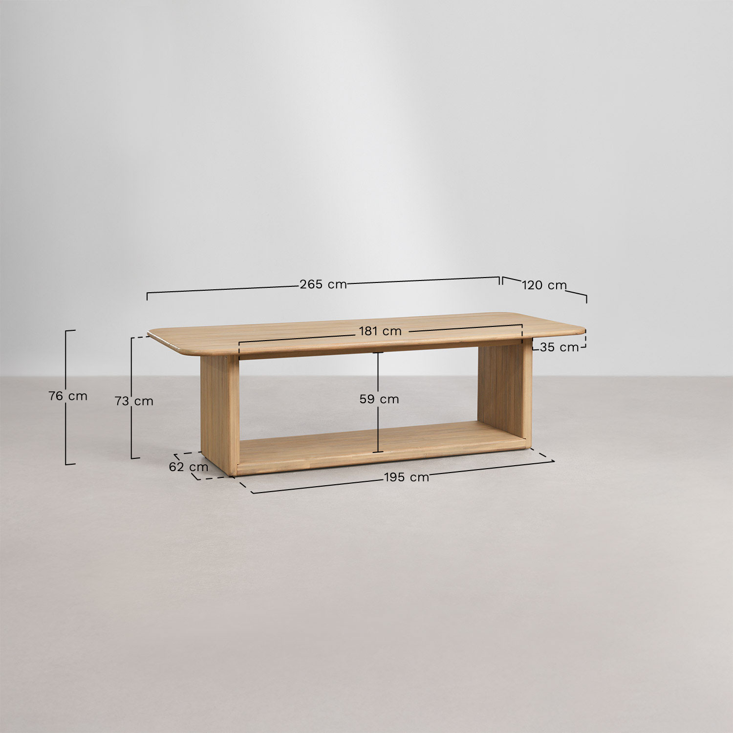 Stół jadalniany prostokątny 265x120 cm z drewna akacjowego Siena, rozmiary