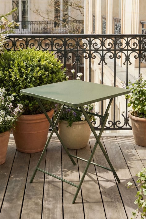 Składany kwadratowy stół ogrodowy 60x60 cm ze stali Tamarit - Intensywny Verde Olive