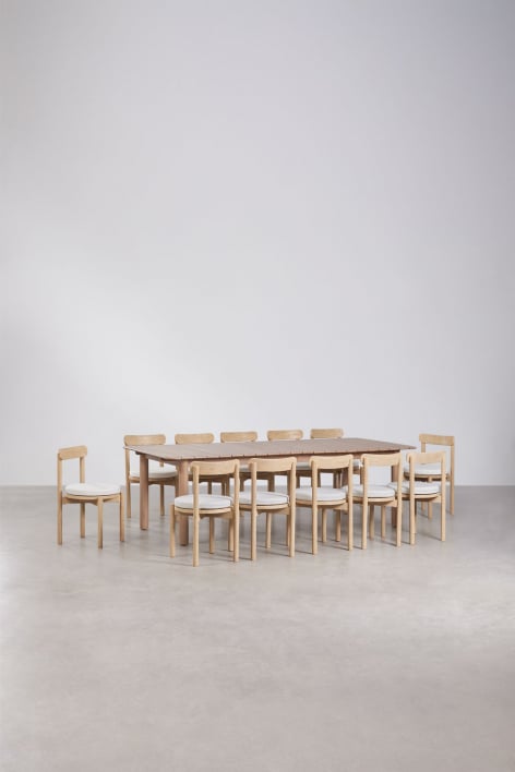 Zestaw stołu prostokątnego rozsuwanego Duala 250-310x105 cm i 12 krzeseł jadalnianych z drewna akacjowego Nualis