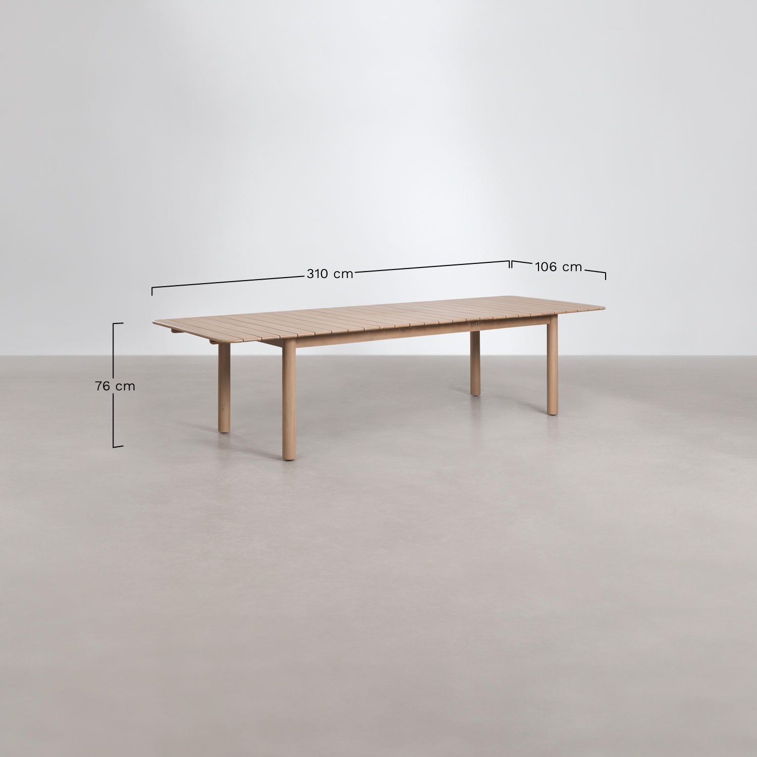 Zestaw stołu prostokątnego rozsuwanego Duala 250-310x105 cm i 12 krzeseł ogrodowych z drewna akacjowego Nualis, rozmiary