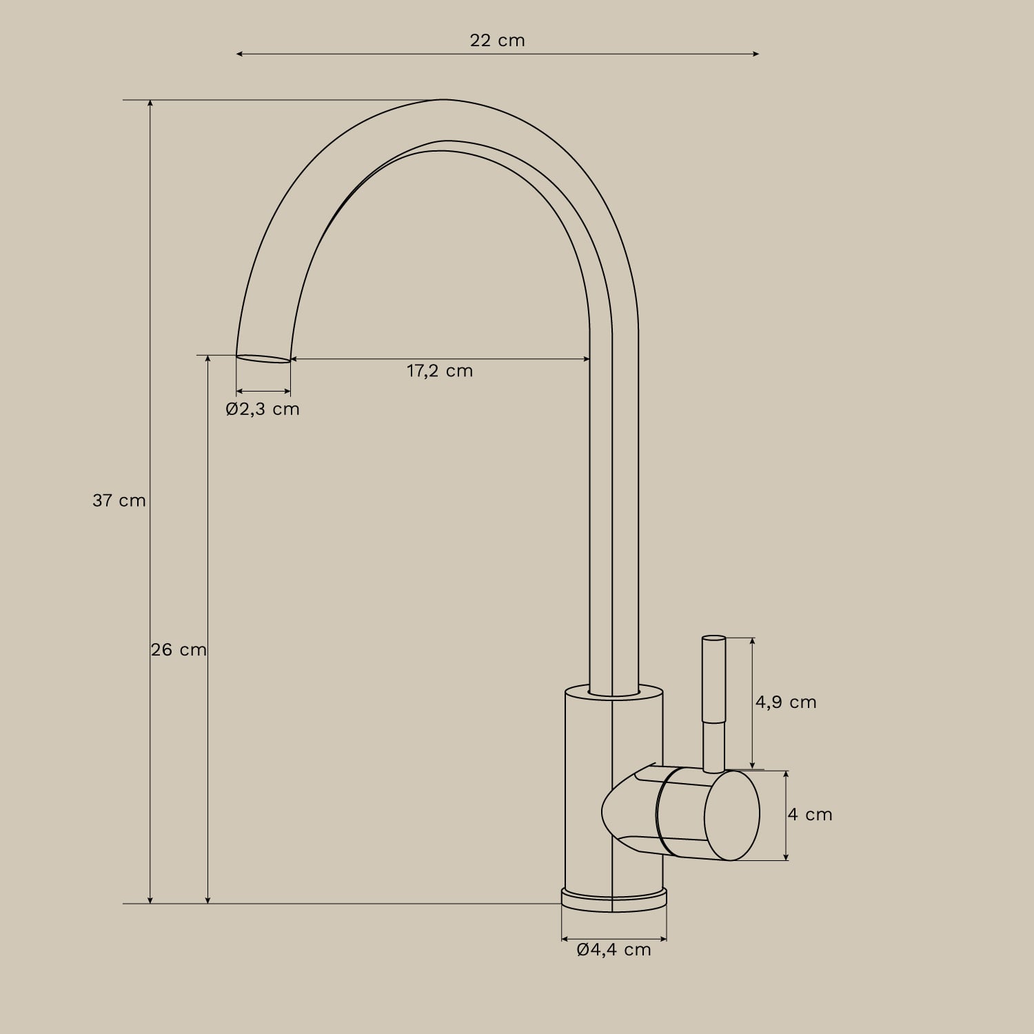 Zawór kuchenny zewnętrzny z wysoką wylewką ze stali nierdzewnej Rintran, rozmiary