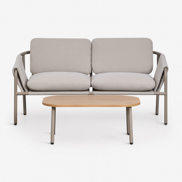 Zestaw Ogrodowy Z 2-osobową Tapicerowaną Sofą I Stolikiem Kawowym Ze Stali Zunika Moka Brown - Sklum