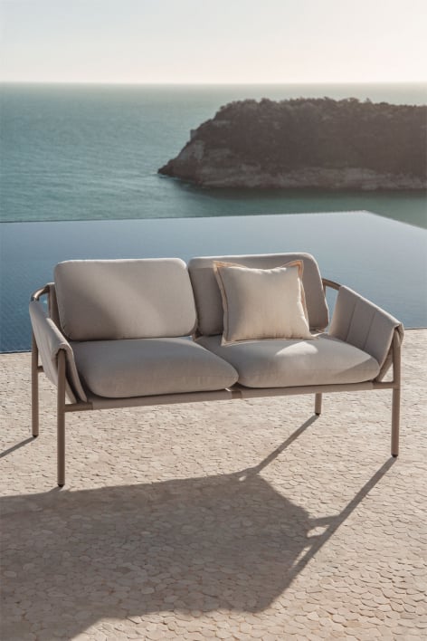 Sofa ogrodowy dwuosobowy tapicerowany i stalowy Zunika