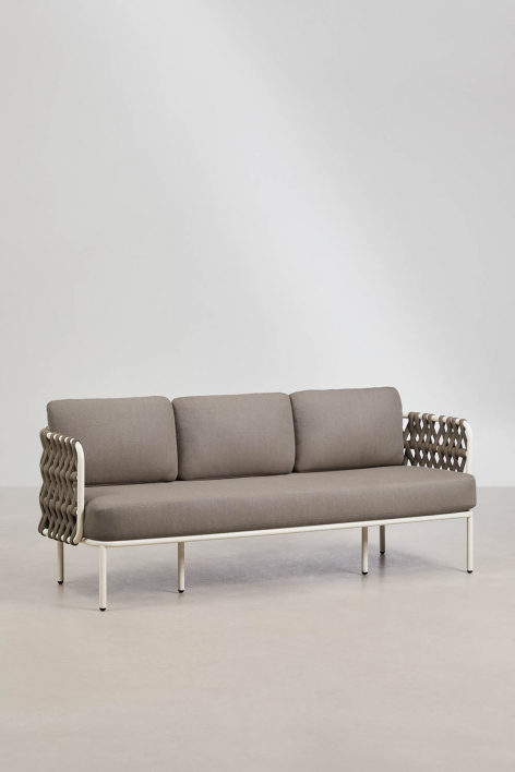 Sofa ogrodowy 3-osobowy z aluminium i plecionego sznurka Tevary - Tkanina w kolorze orzecha laskowego