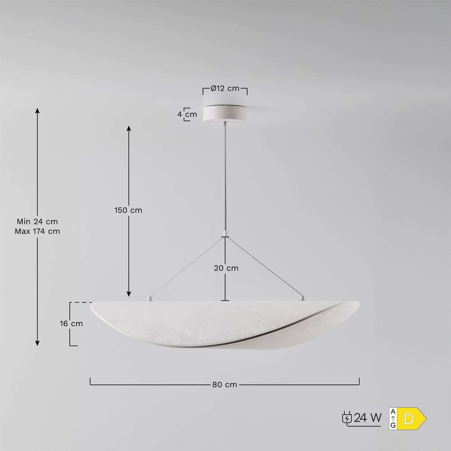 Lampa sufitowa wisząca LED z tkaniny Zelvon, rozmiary