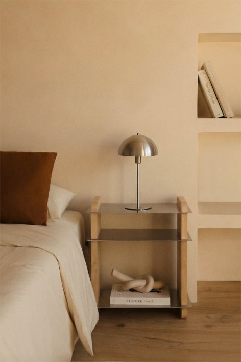 Stolik nocny prostokątny 55x40 cm z drewna mango i stali Tokyo