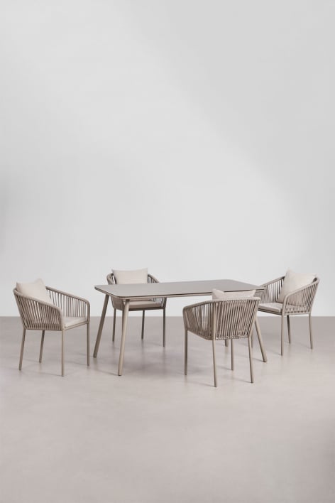 Zestaw stołu prostokątnego 160x90 cm i 4 krzeseł ogrodowych z plecionej liny Arhiza Classic - Moka Brown