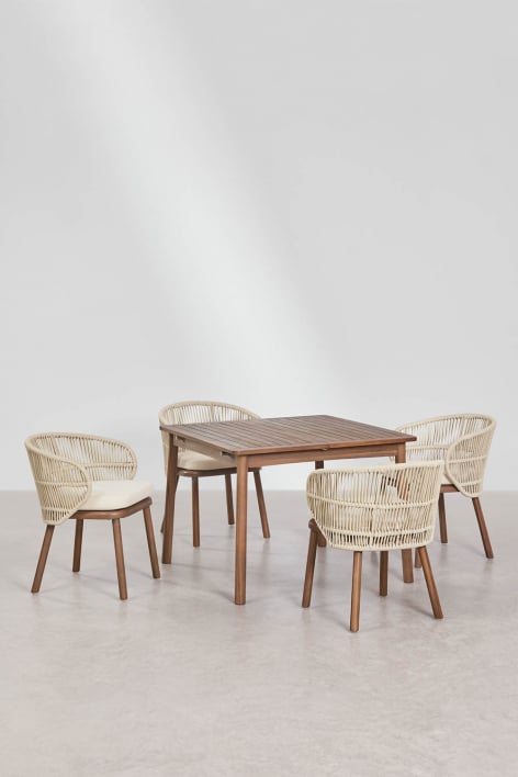 Zestaw stołu rozkładanego 100-160x100 cm Karvia oraz 4 krzesła ogrodowe z drewna akacjowego i plecionej liny Capri