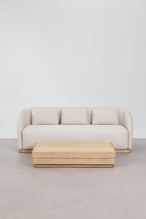 Zestaw do salonu z 3-osobową sofą i prostokątnym stolikiem kawowym 130x75 cm z drewna akacjowego Verona