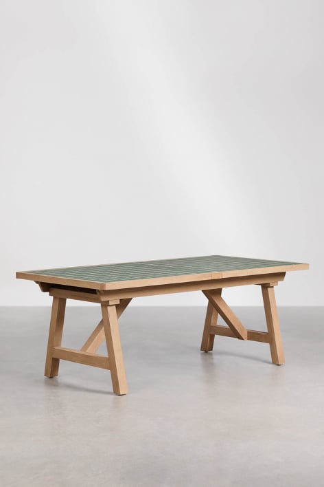 Stół jadalniany prostokątny 200-260-320x100 cm rozkładany z drewna akacjowego Dubai - VERDE OSCURO