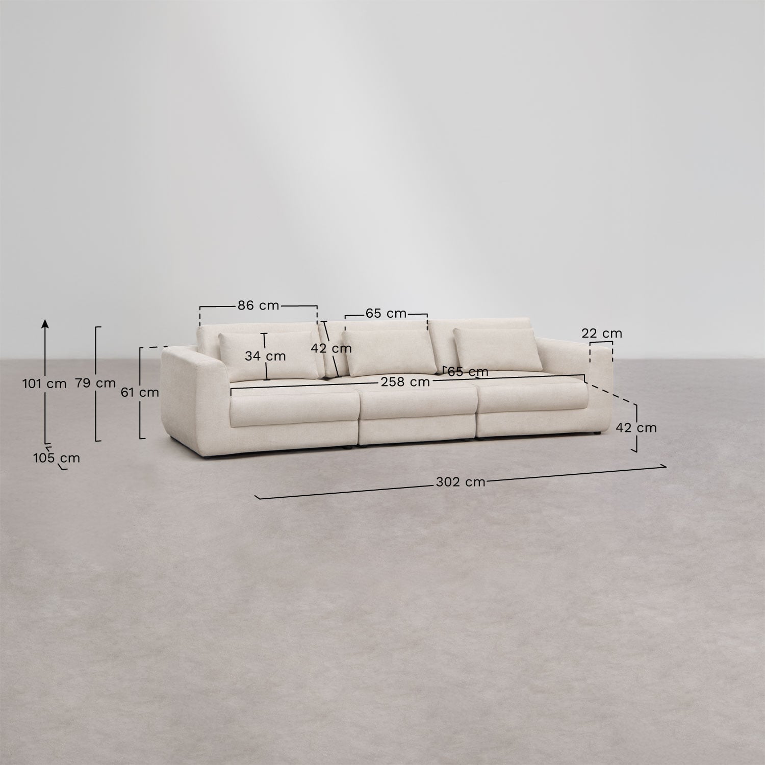 Sofa modułowy 3-częściowy z tkaniny chenille Cataline, rozmiary