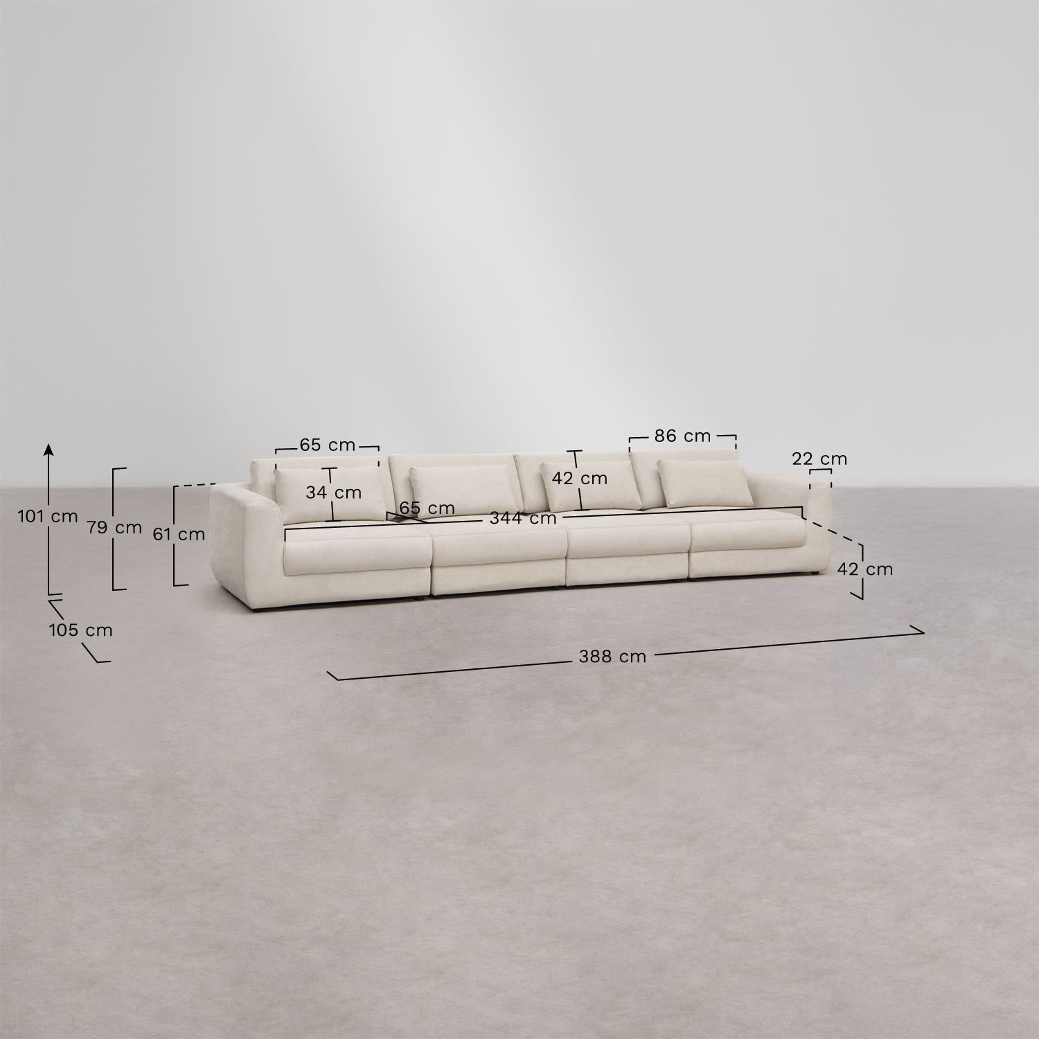 Modułowa sofa 4-częściowa z tkaniny chenille Cataline, rozmiary