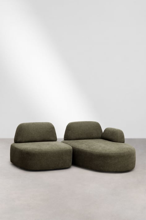 Sofa modułowy z prawym szezlongiem, 2-częściowy, tapicerowany Giorgia - Tkaniny Verde Army