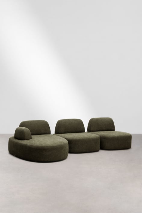 Sofa modułowy z lewym szezlongiem, 3-częściowy, tapicerowany Giorgia - Tkaniny Verde Army